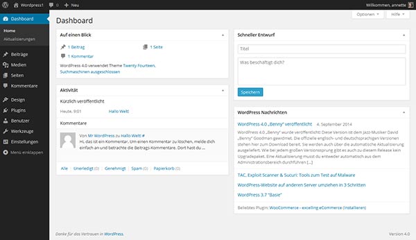 wordpress komponenten dashboard